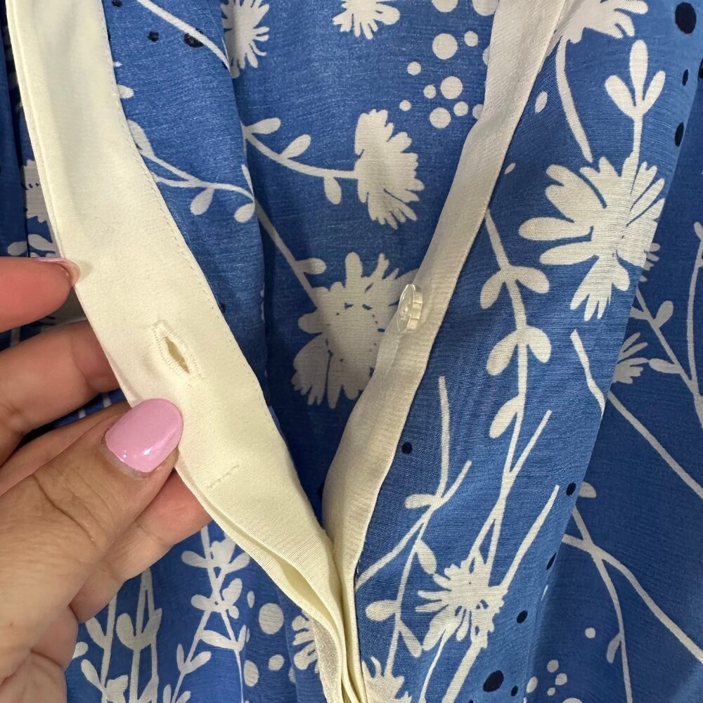 Capri Blue & White Dancing Flowers Belted Fit & Flare Shirtdress - NEW - Picture 8 of 12